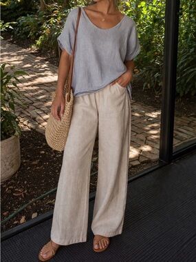 Casual Baby Gray-Blue Women's Top 100% Linen